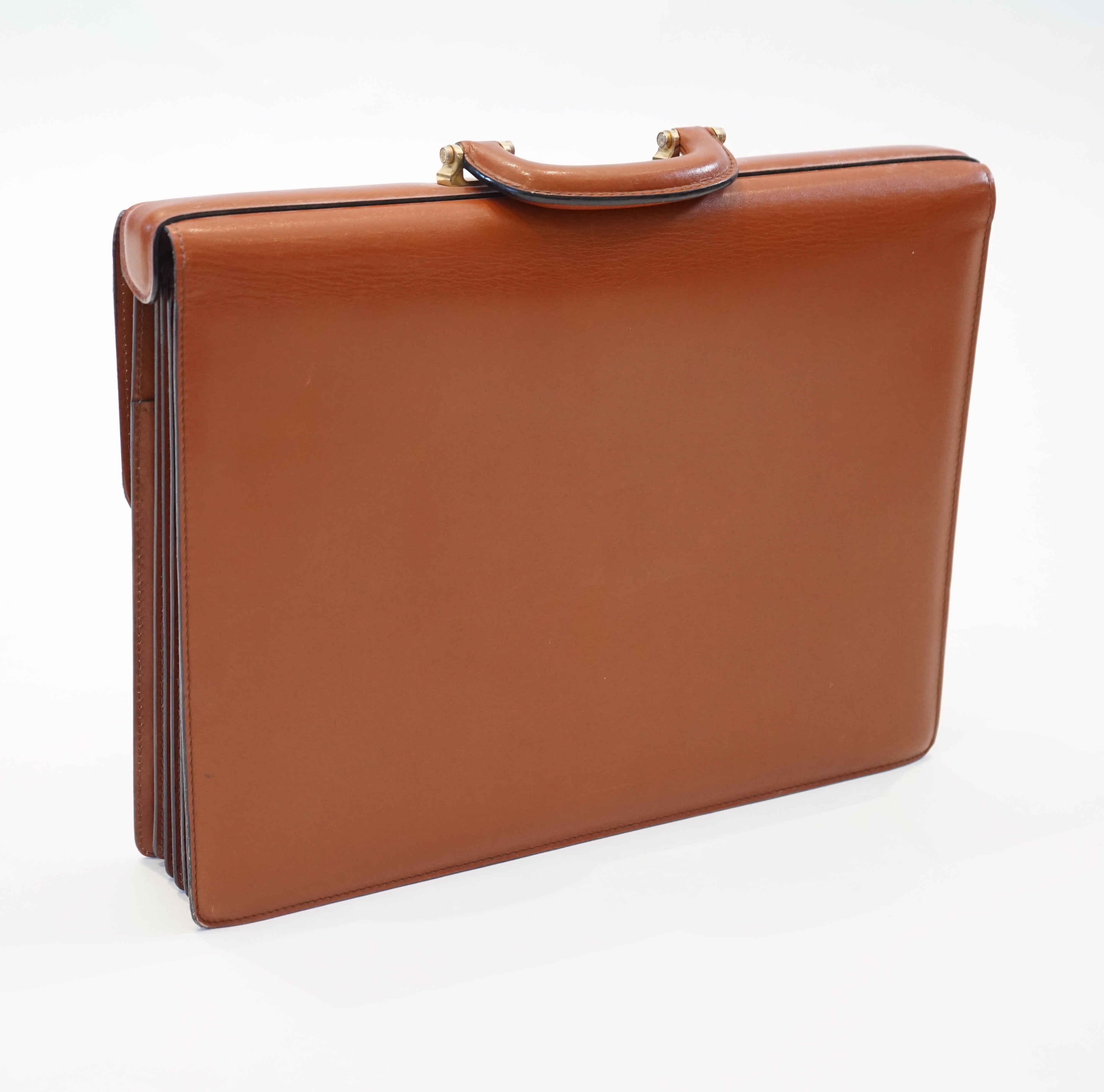 A gentlemen's Loewe brown tan leather briefcase width 42.5cm, depth 6cm, height 31cm